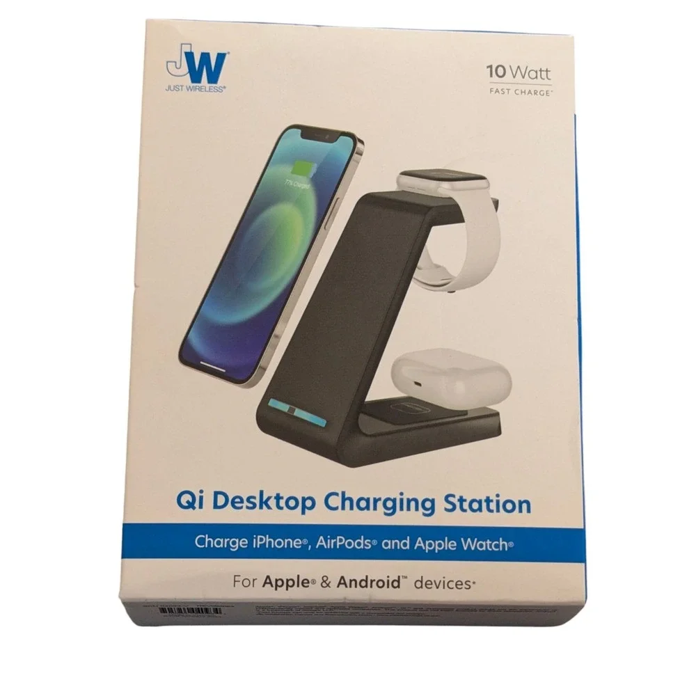 Bb.N Just Wireless 3-in-1 Desktop Stand Qi Charging‎ Station 10W Fast Charge Blk